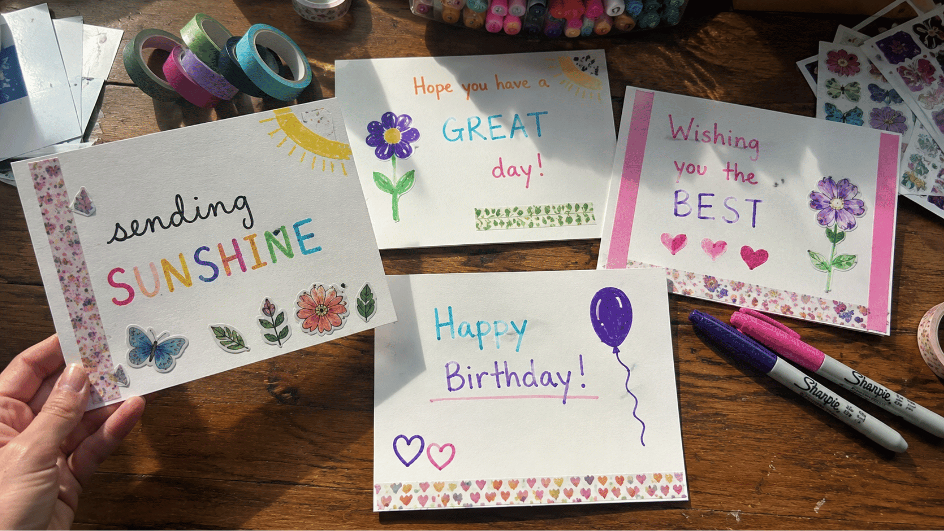 _Handmade greeting cards with markers and washi tape.