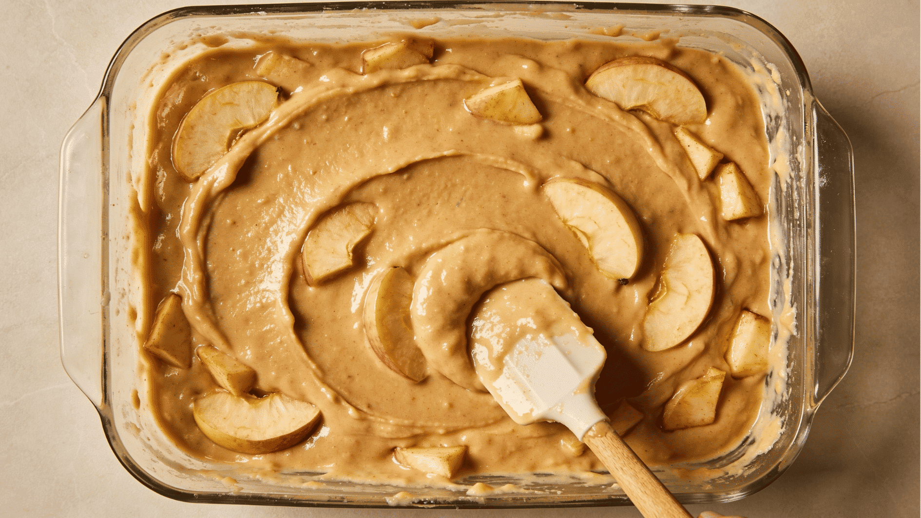 Spreading the batter evenly on the baking dish