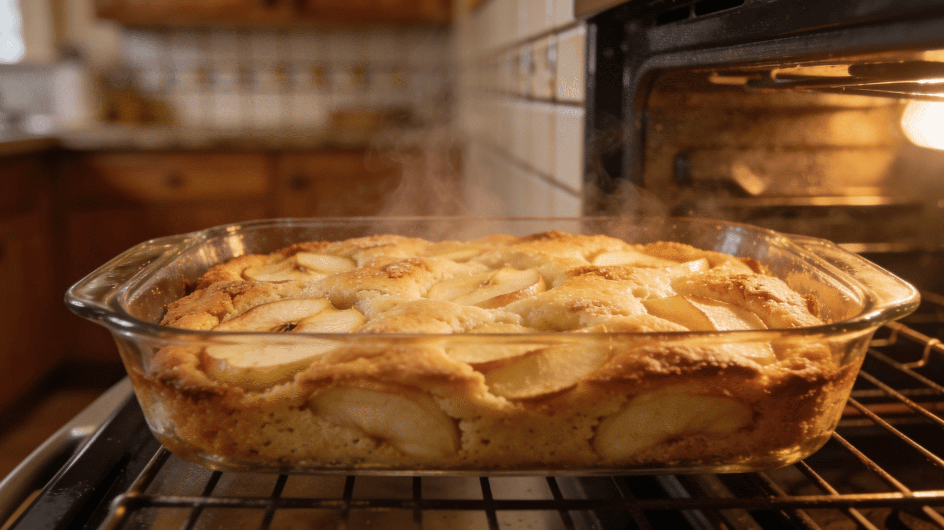 baking the cake until set in the pre-heated oven