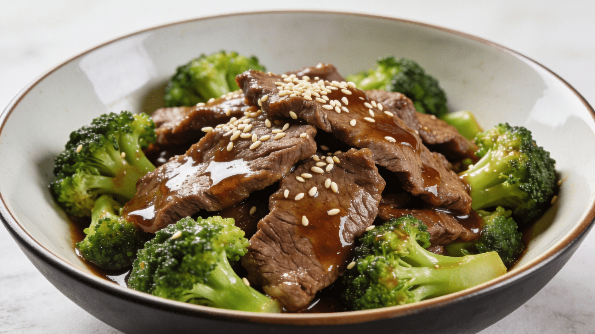 beef and broccoli stir fry with tender beef florets savory sauce and sesame seeds in a fresh serving bowl