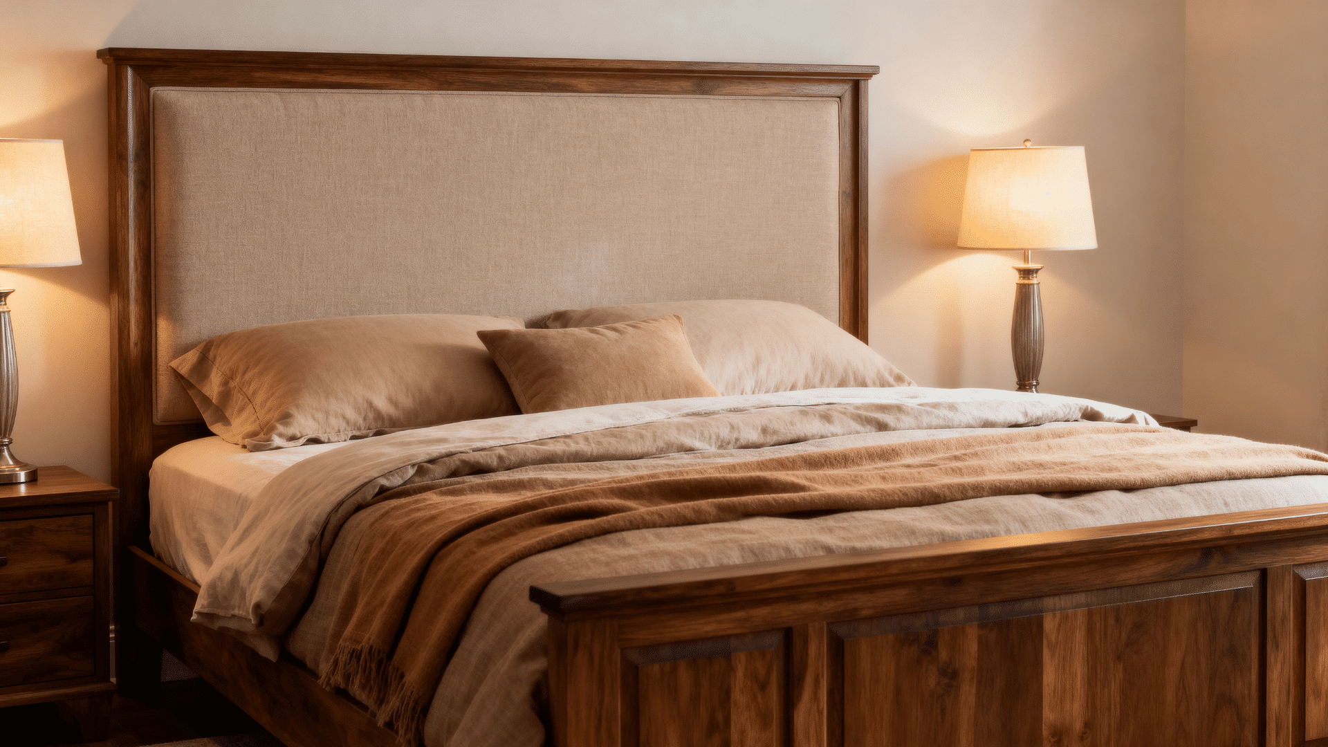 cozy bedroom with a solid bed frame and full headboard