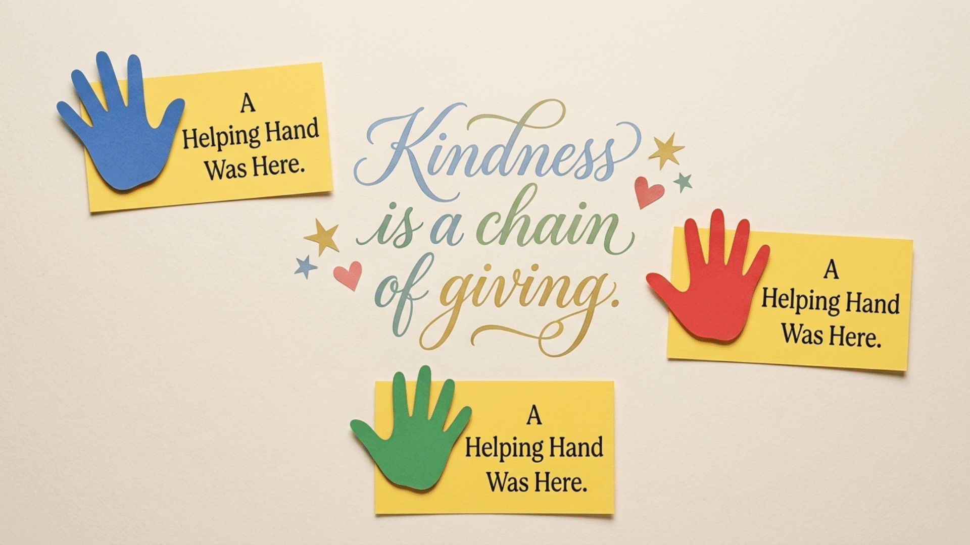 kindness helping hands craft made with colorful paper cutouts of children hands joined together in a circle