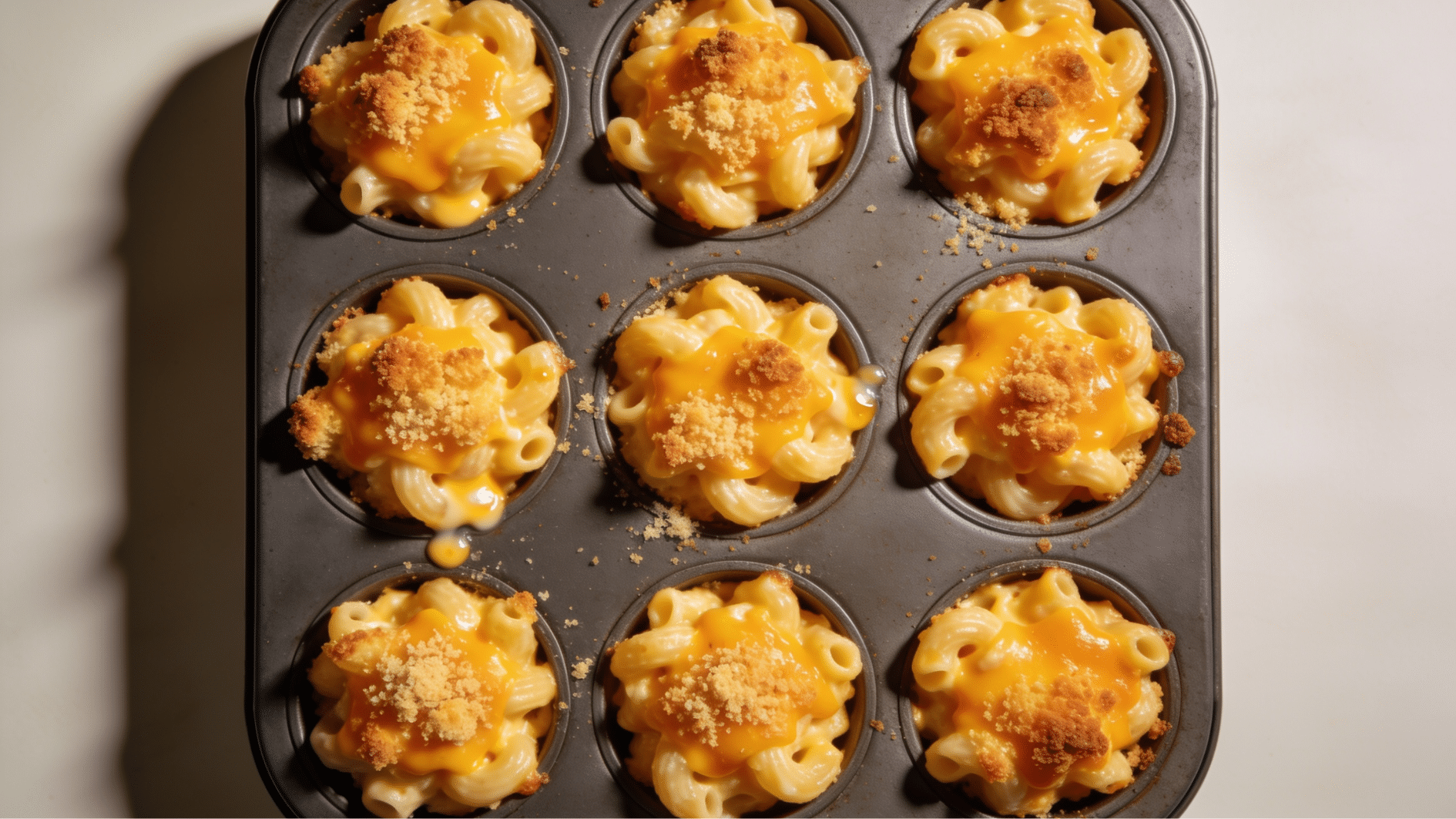 mini mac and cheese cups with crispy golden tops served on a platter for kids
