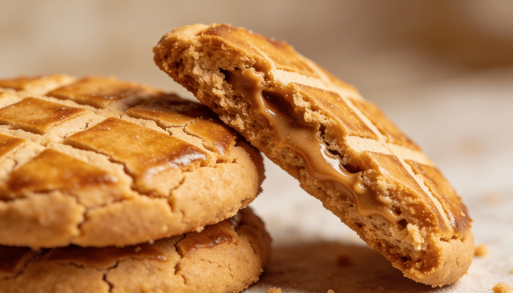 peanut butter sandwich cookies with a smooth caramel filling
