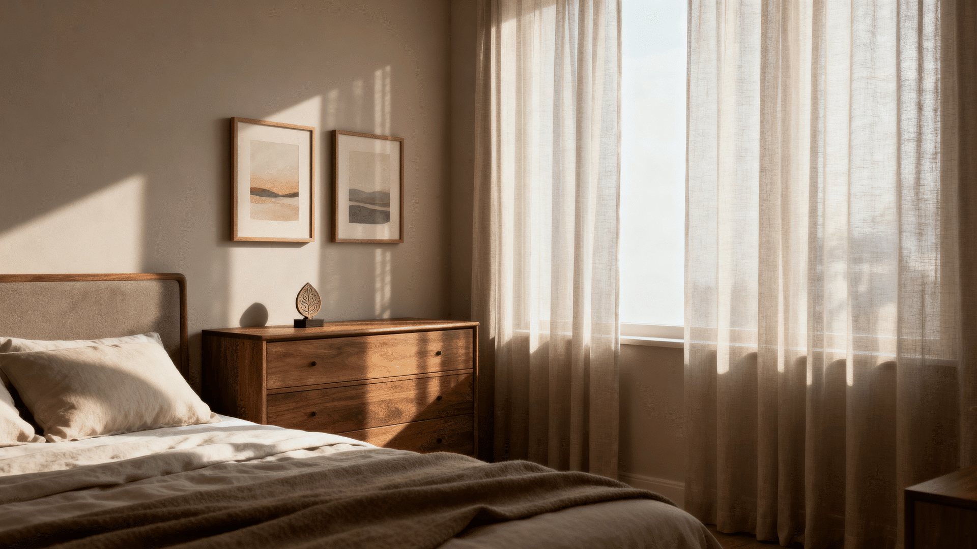 pleasant bedroom with calm decor and clean surfaces