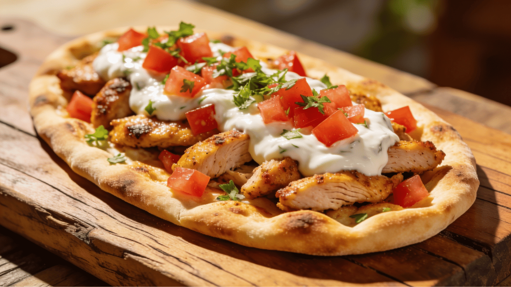 spiced turkey flatbread with yoghurt tomatoes and fresh herbs