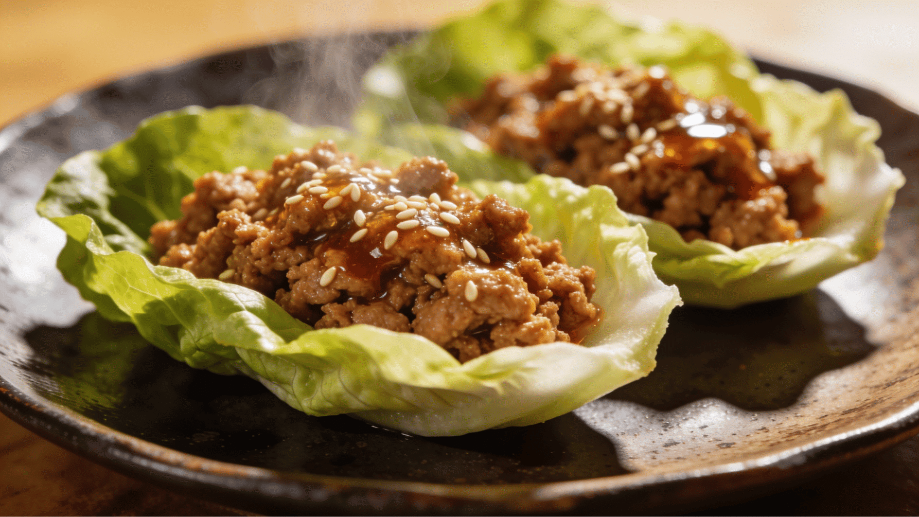 spicy ground turkey lettuce wraps with sesame seeds