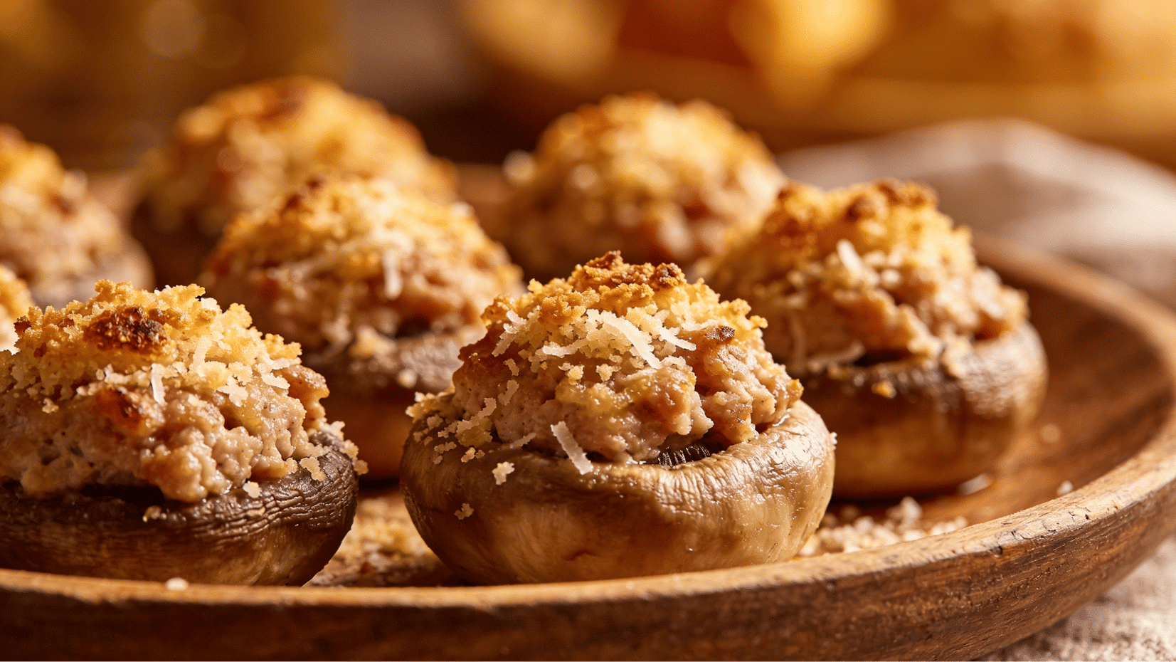 turkey stuffed mushrooms with parmesan breadcrumb topping