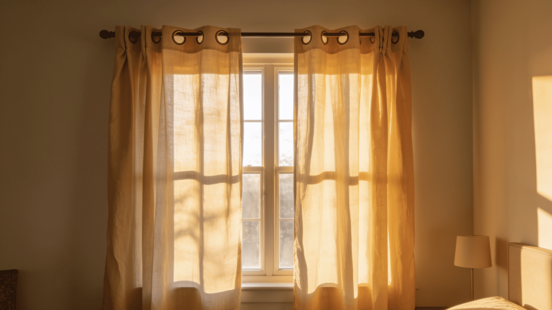 bedroom window with tab top curtains fabric loops at top soft relaxed folds casual and airy interior (1)