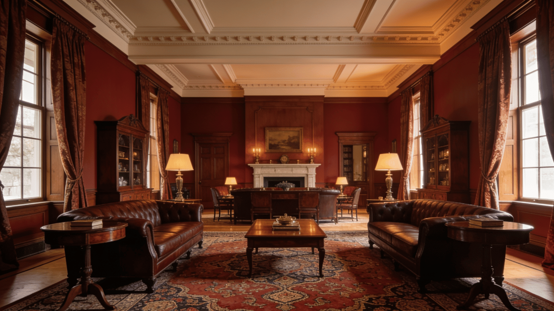 colonial style living room with symmetrical layout dark wood furniture classic decor and formal elegant feel