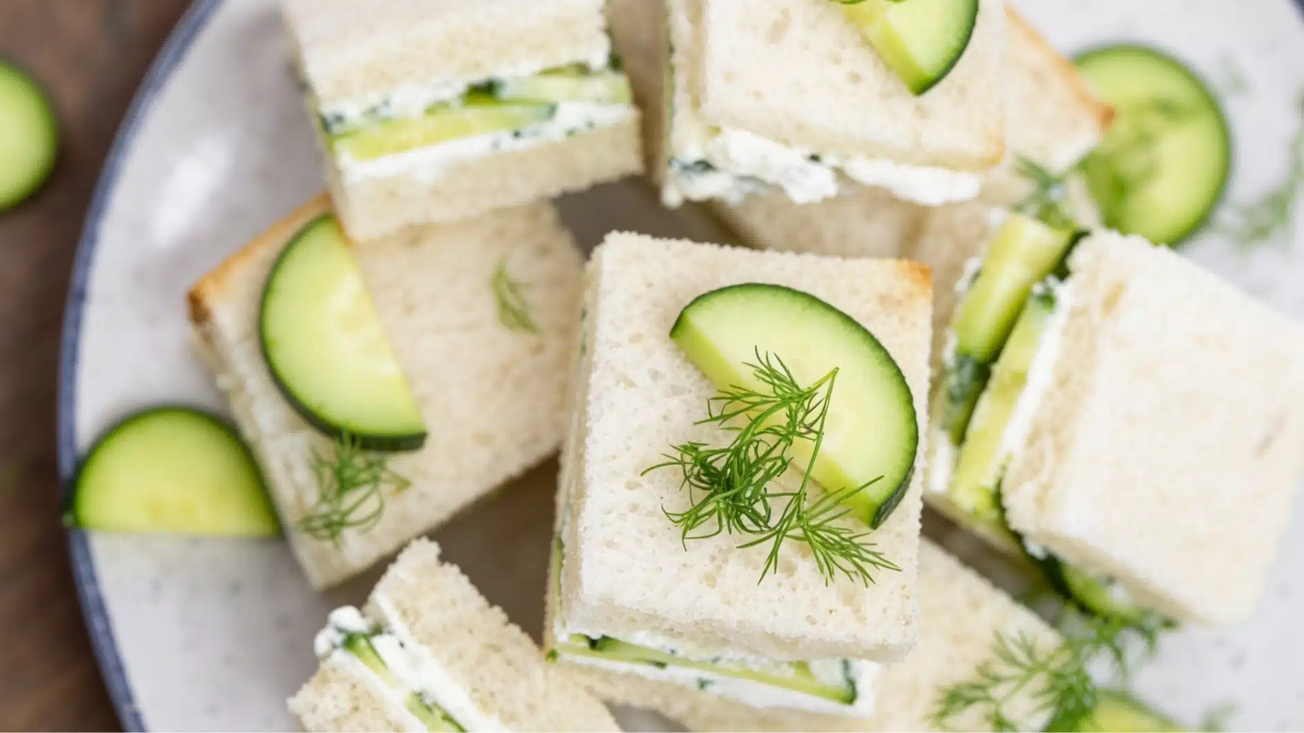 cucumber slices layered as sandwich bites snack