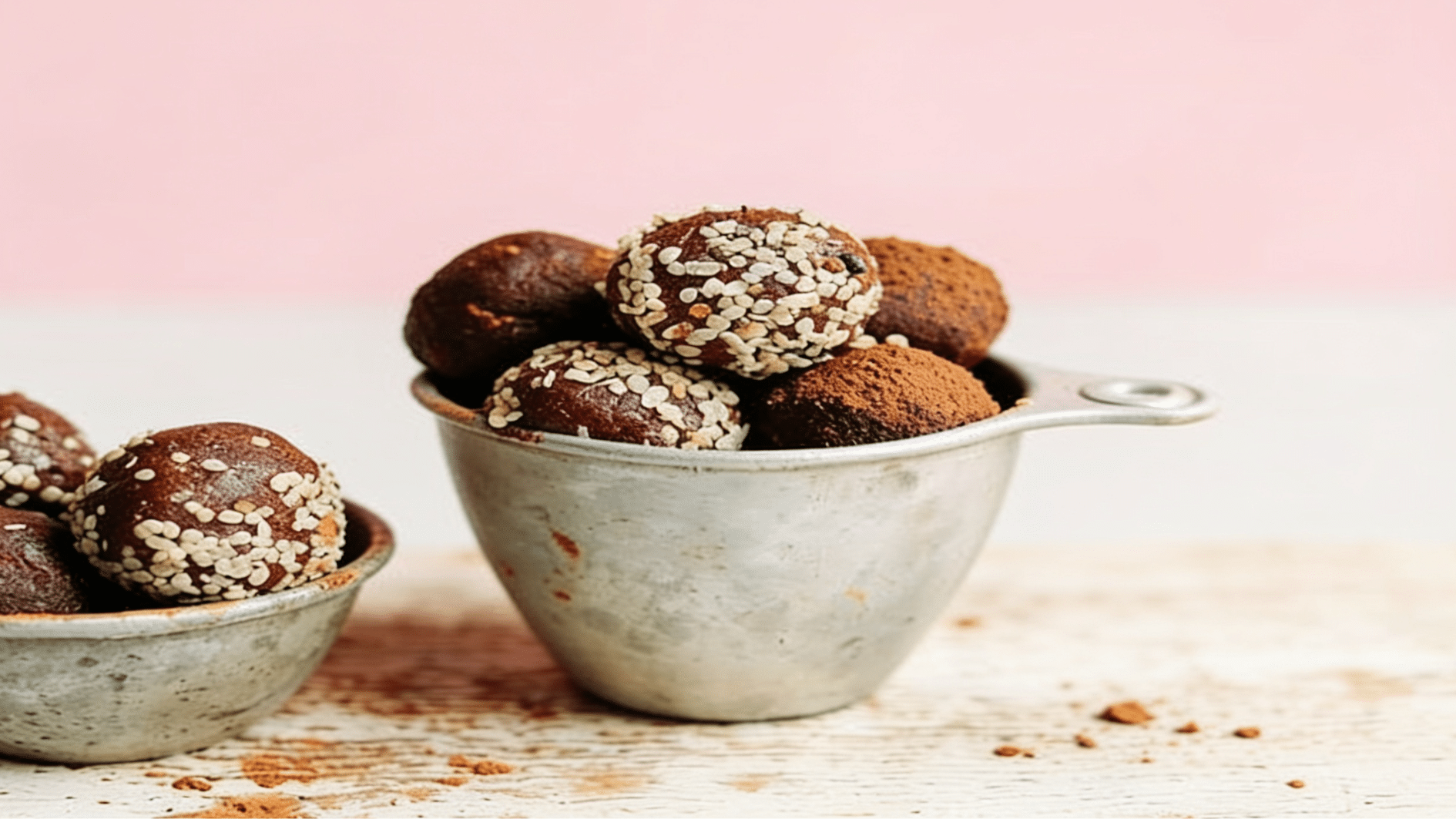 dark chocolate energy bites stacked on plate