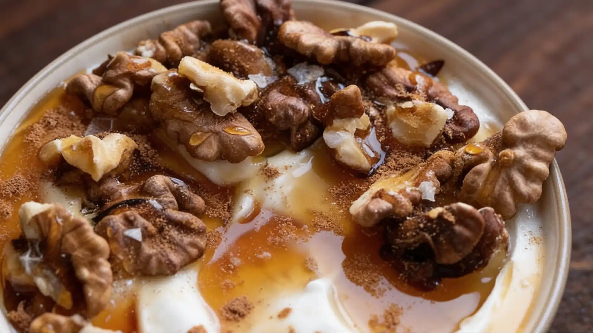 greek yogurt topped with honey in bowl