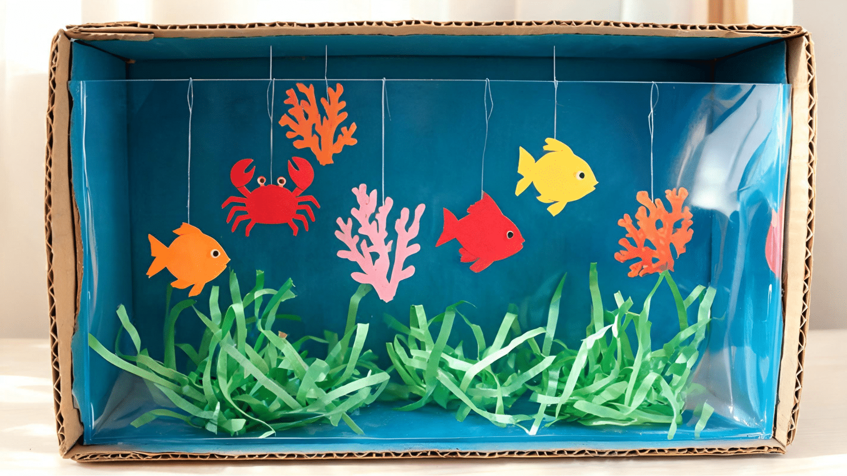 handmade paper aquarium with fish and green plants (1)