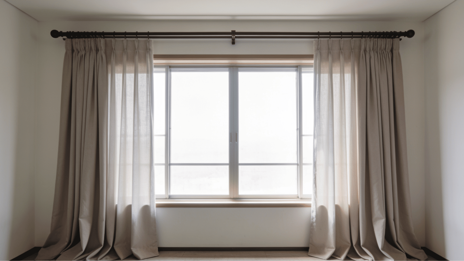 floor length curtains hung above and wider than a window frame creating a taller look with fuller fabric and open space