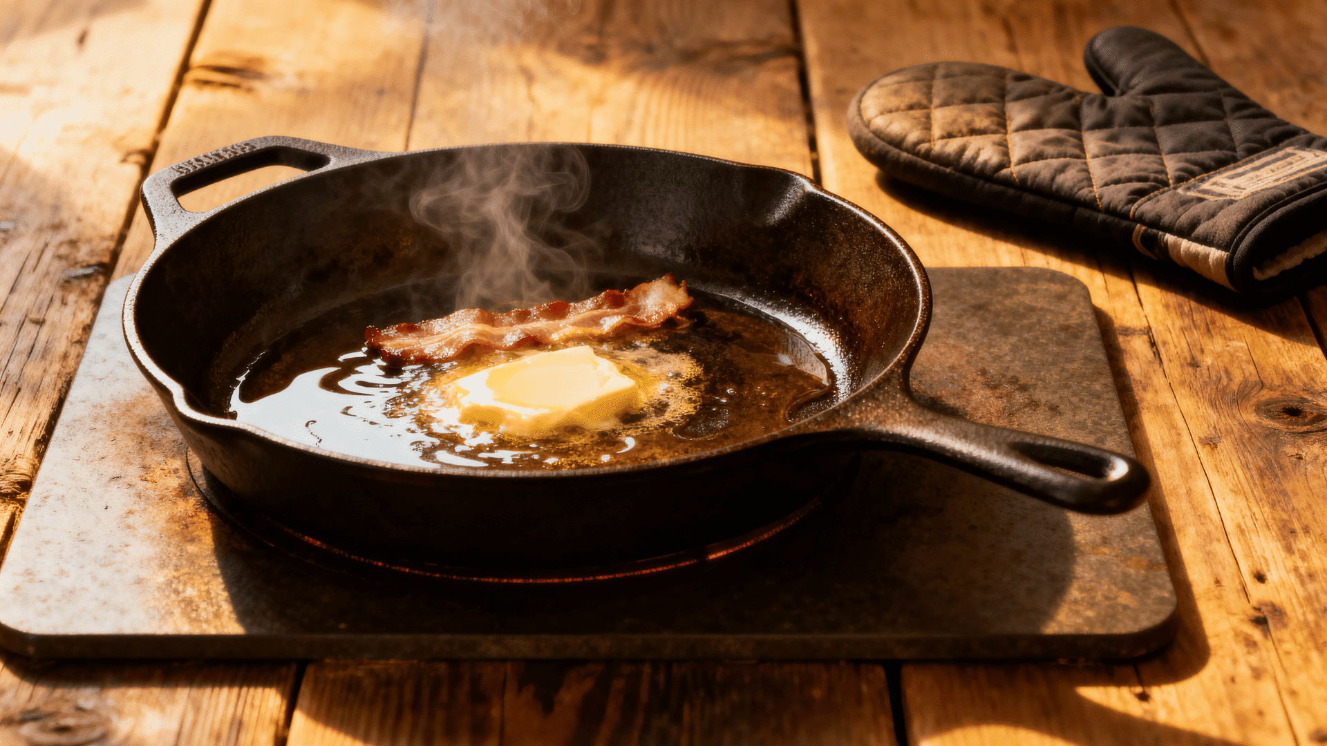 hot cast-iron skillet greased for southern-style cornbread