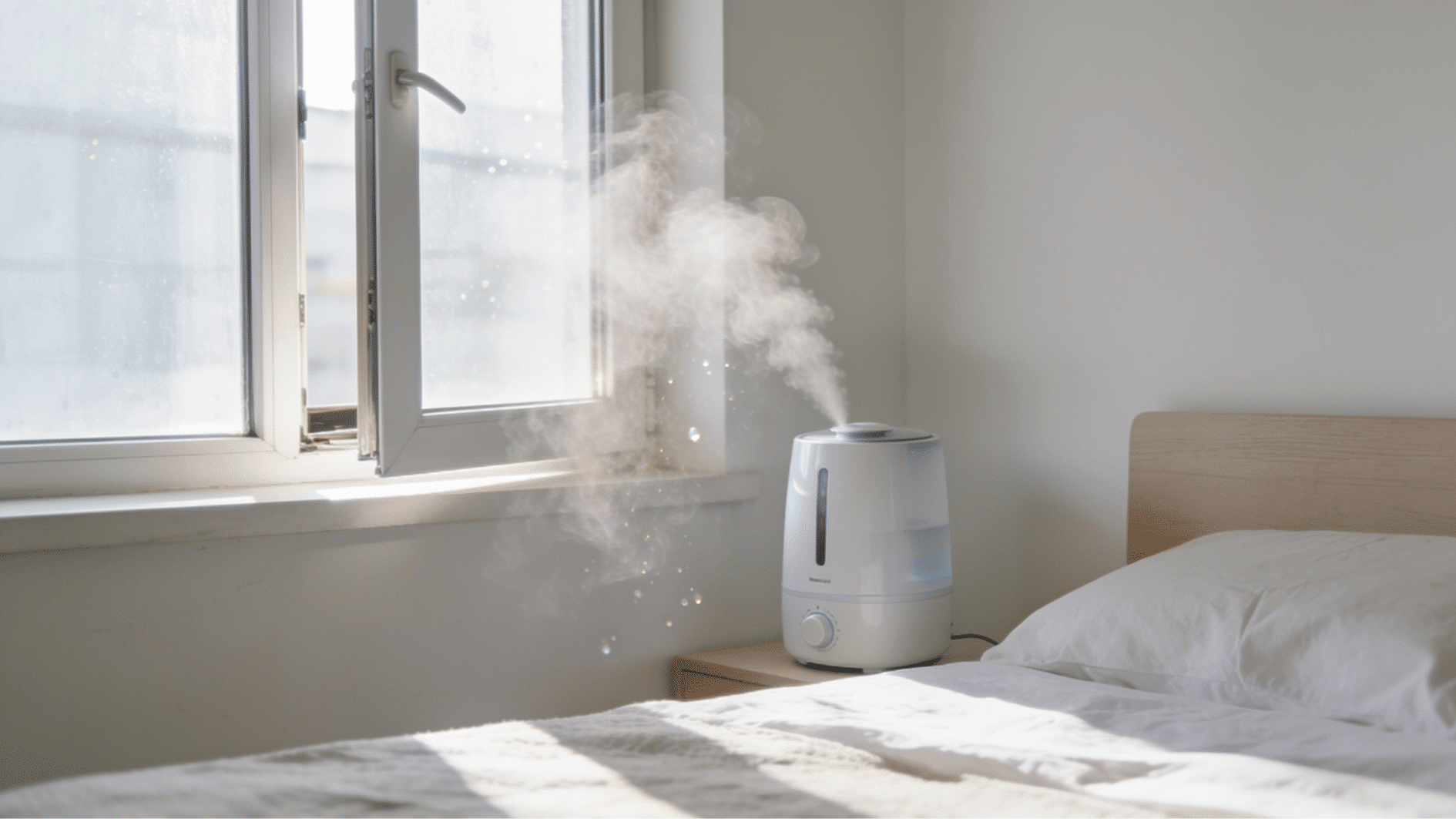 humidifier placed near airflow allowing mist to circulate evenly throughout the bedroom (1)
