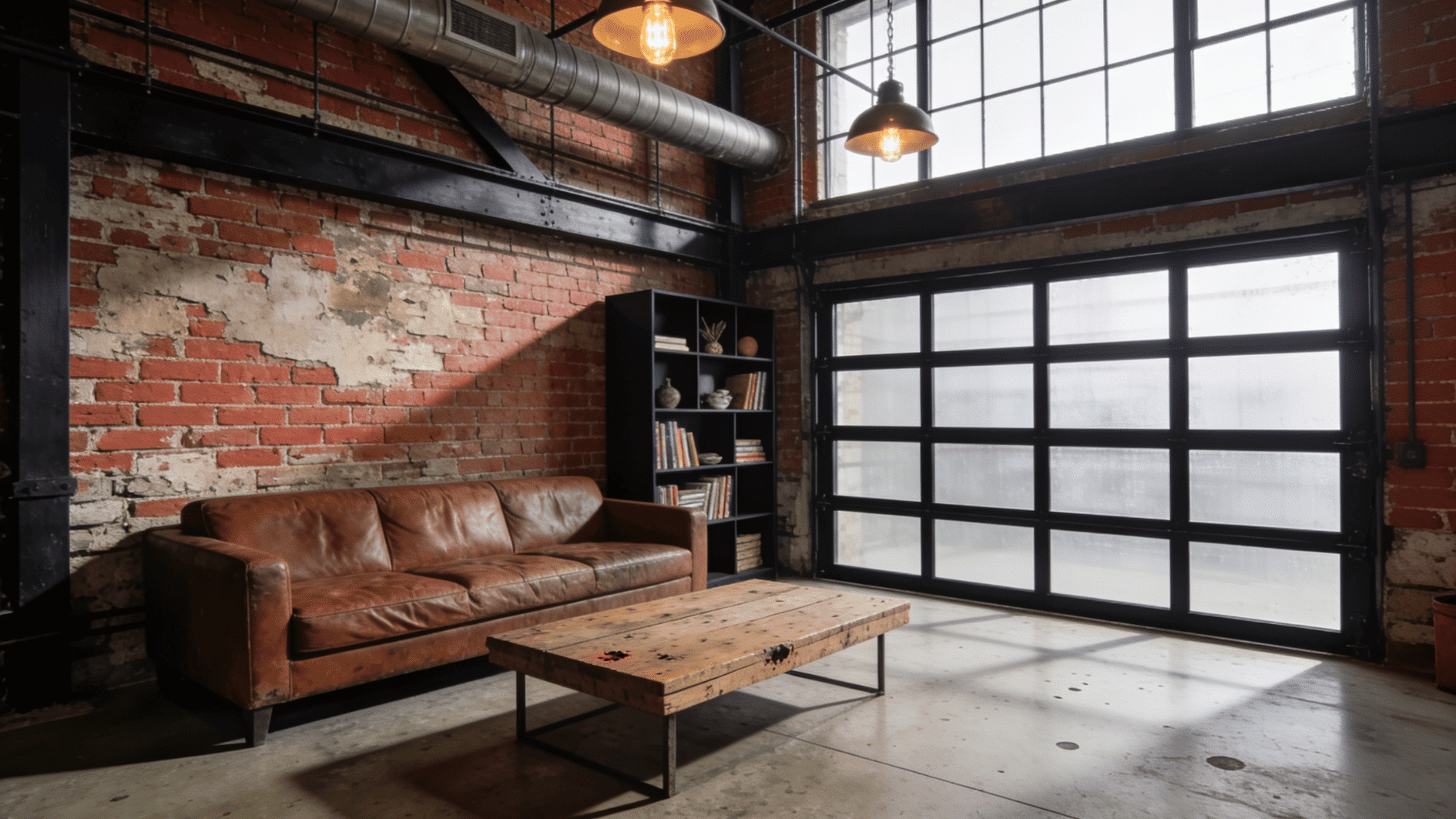 industrial loft with exposed brick metal fixtures raw wood and urban warehouse style interior design