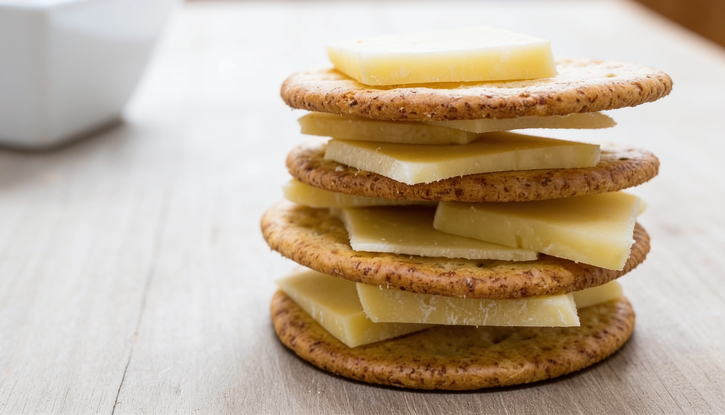 cheese slices served with whole grain crackers
