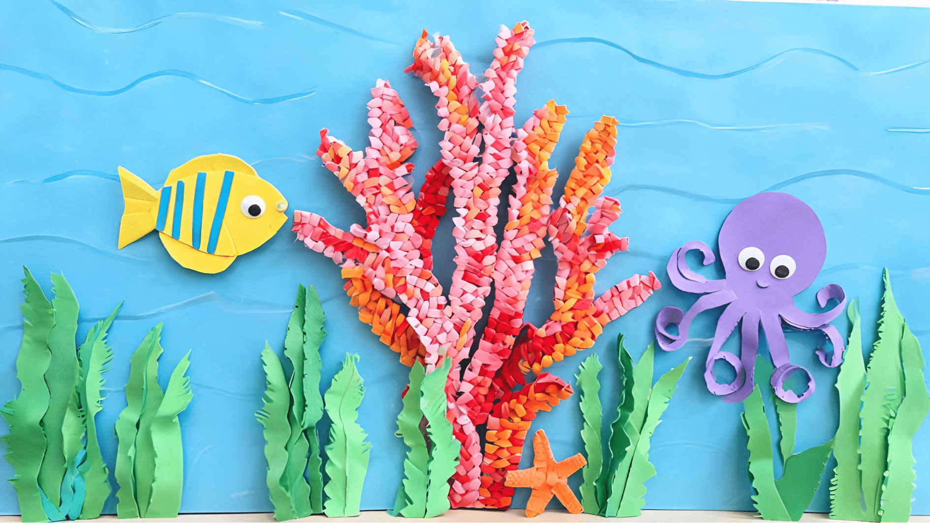 paper ocean craft with fish coral octopus and seaweed