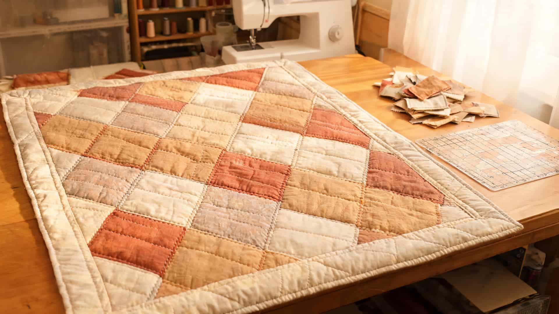 brick path quilt with rectangular fabric blocks arranged in a staggered pattern