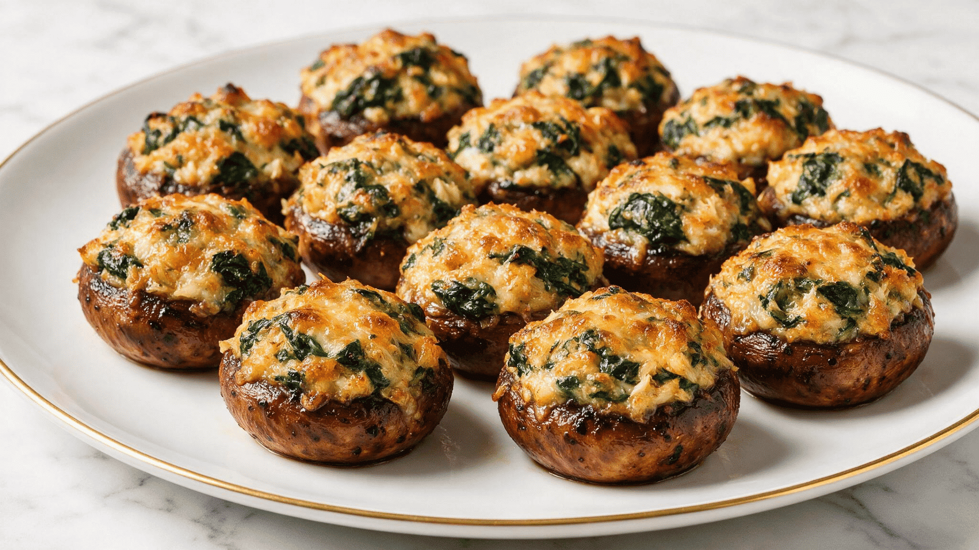 Crab and spinach stuffed mushrooms