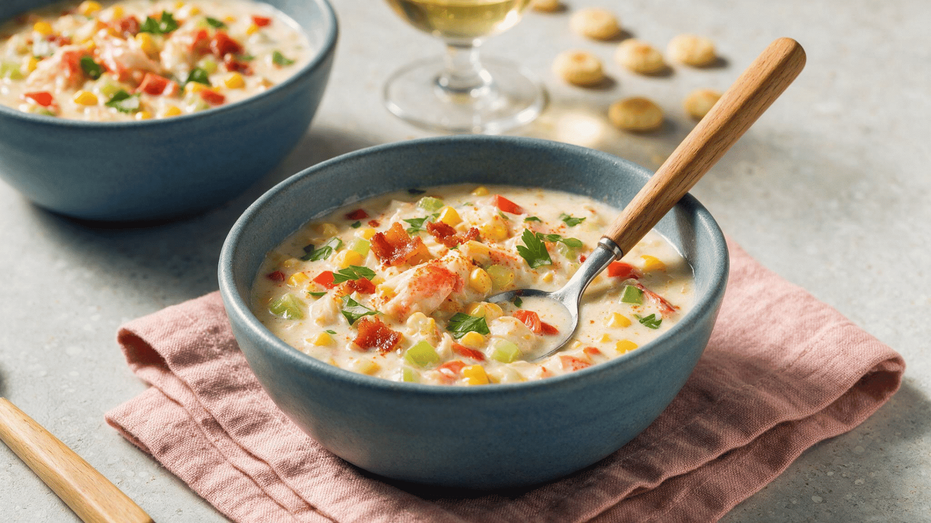 Crab corn chowder with bacon