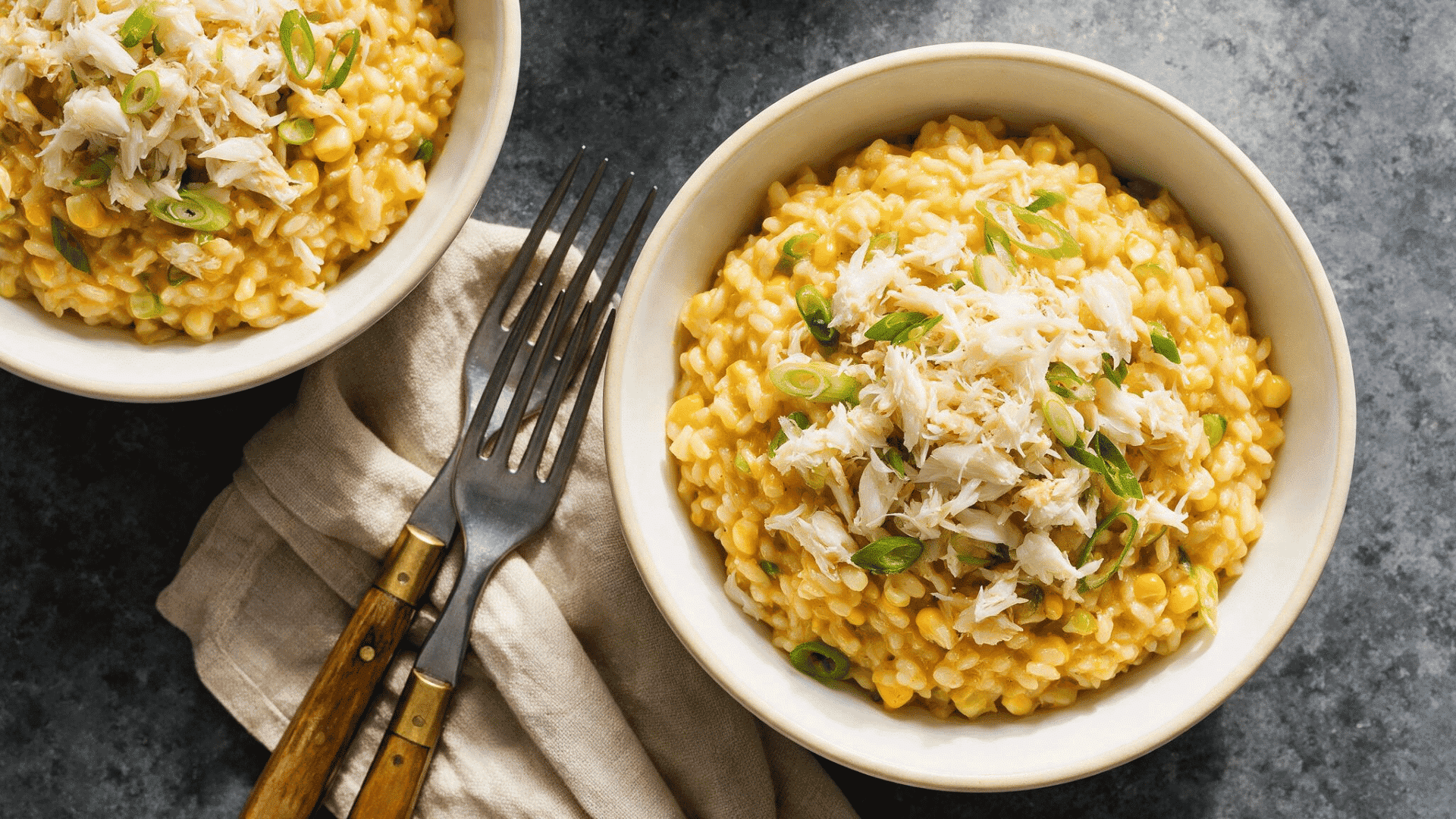 Crab risotto with corn and scallions