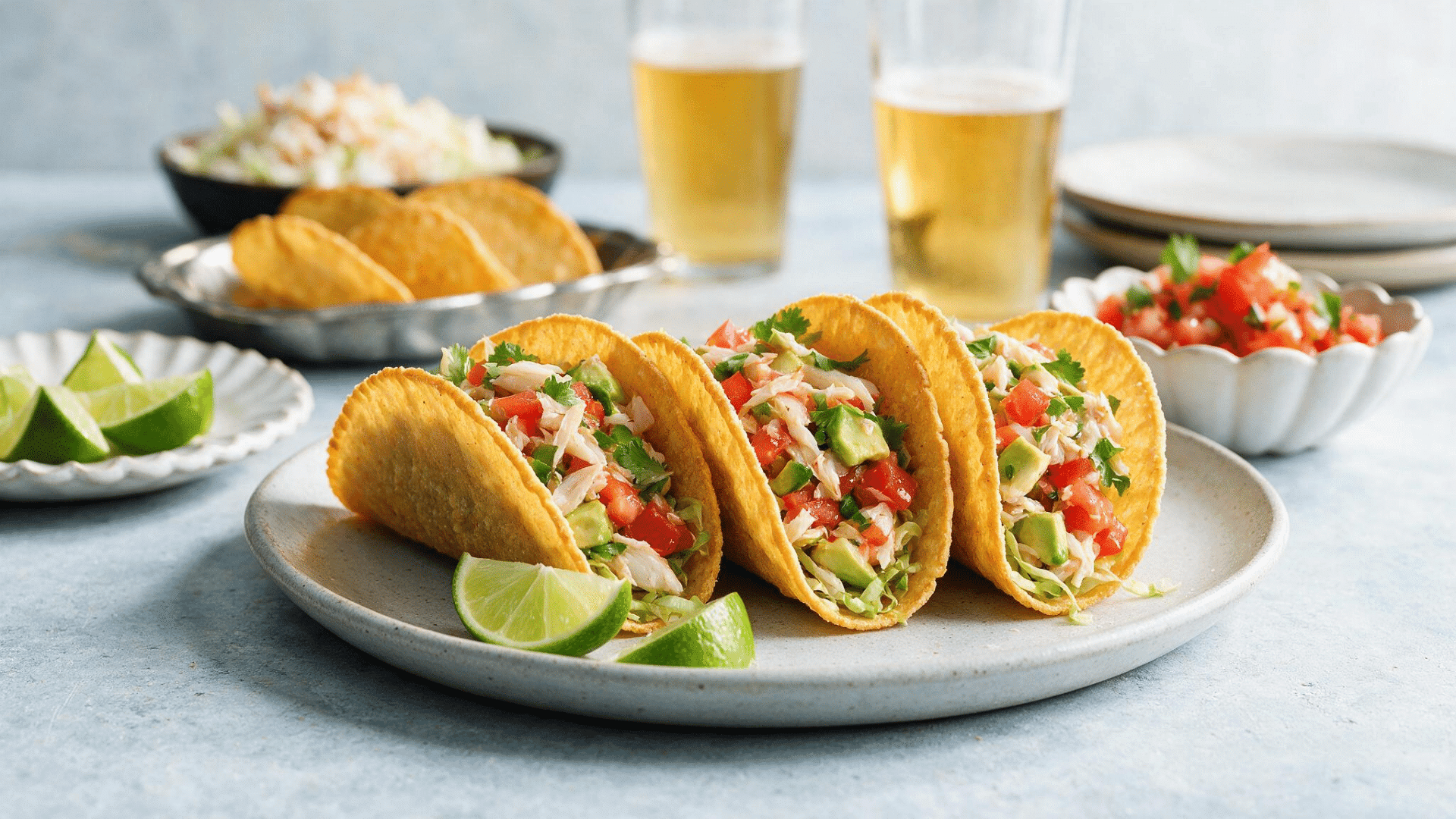 Crab tacos with avocado and lime