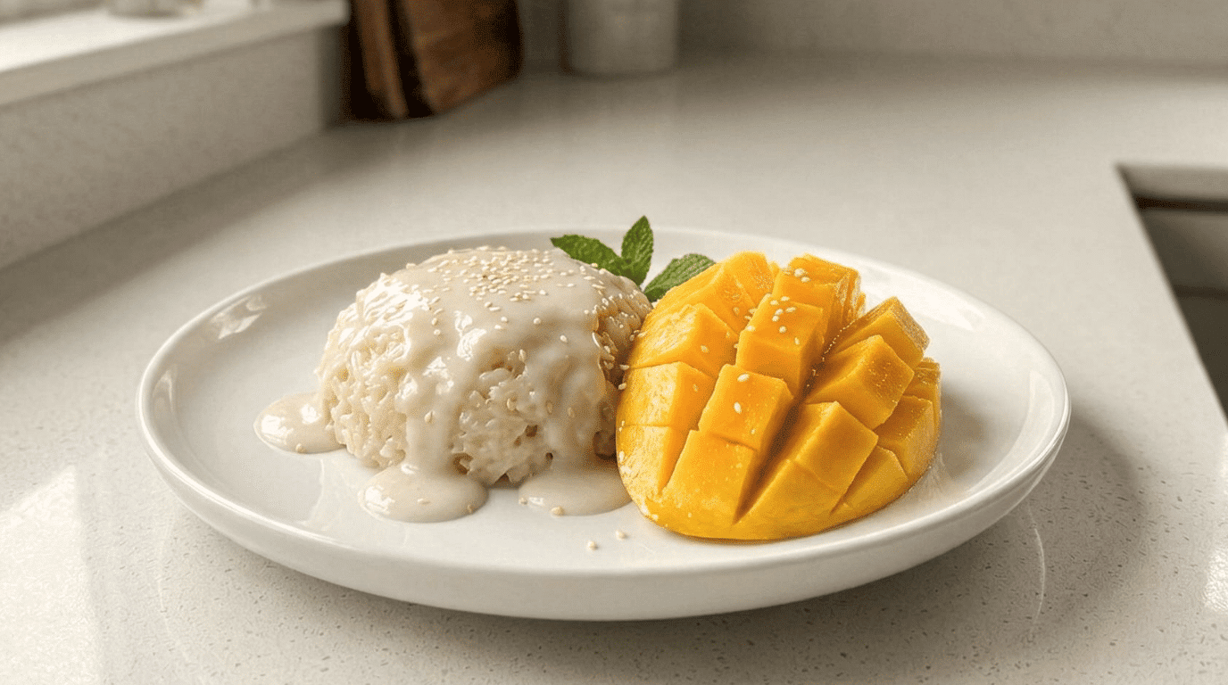 serve mango sticky rice with fresh mango