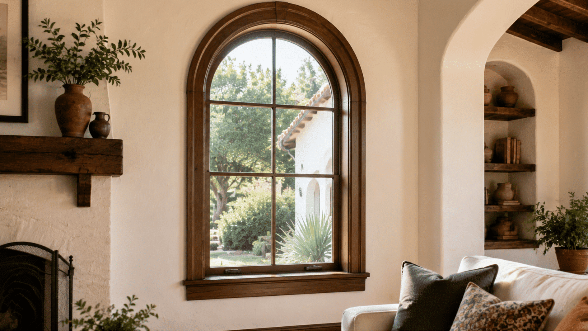 arched window trim with curved wood casing around a radius top window in a traditional home interior