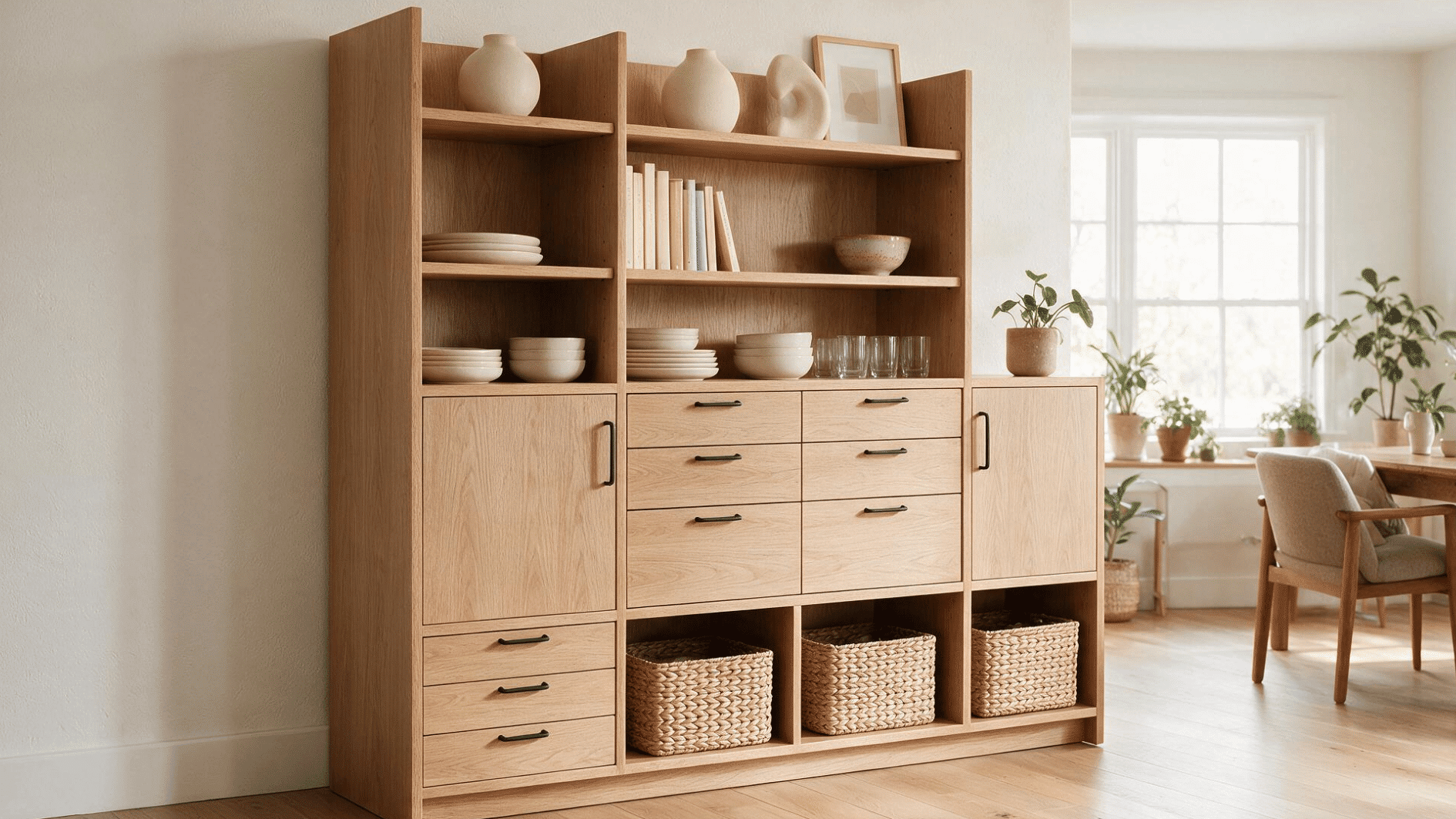 custom storage cabinet with adjustable shelves drawers and organized compartments