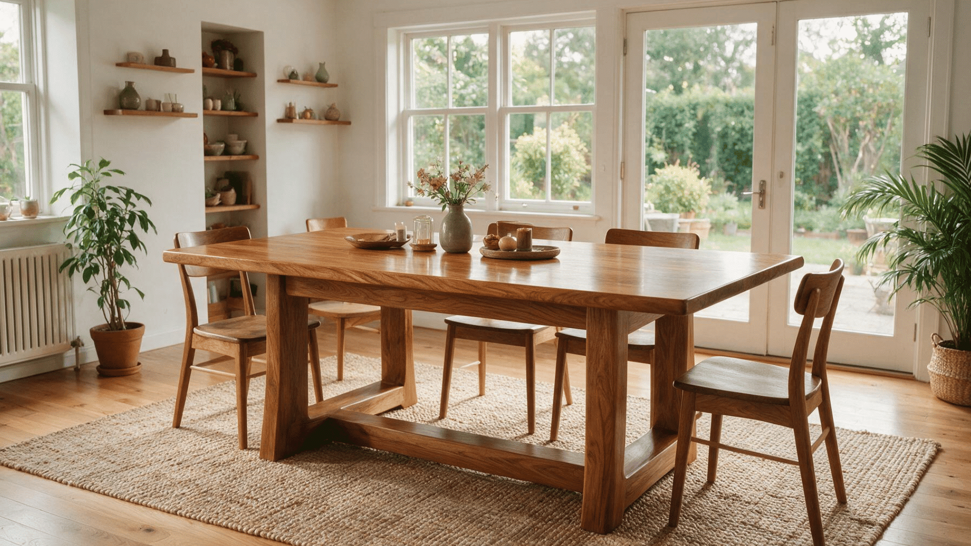 custom wood dining table sized for comfortable seating and room clearance