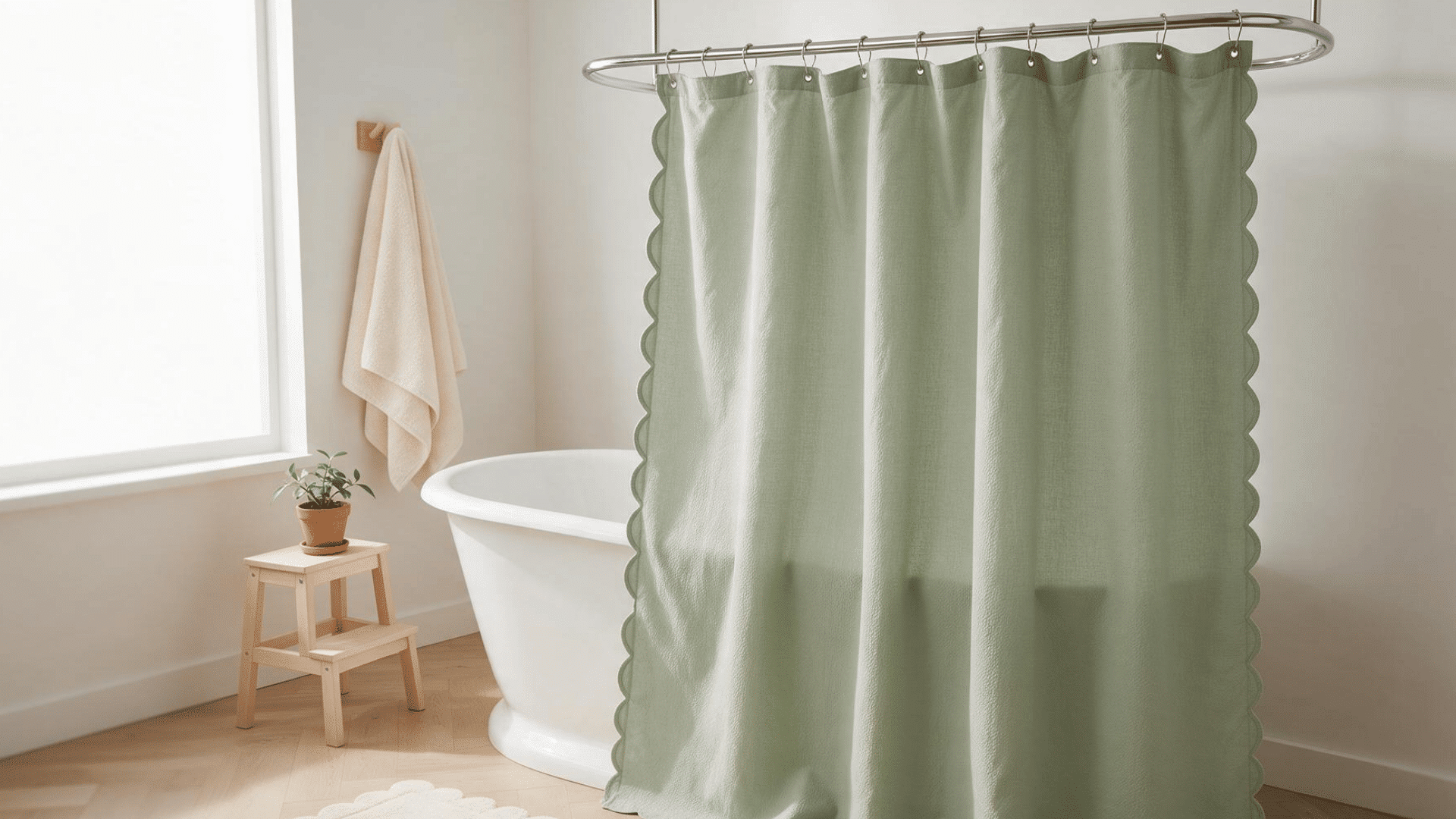 fabric shower liner beside bathtub