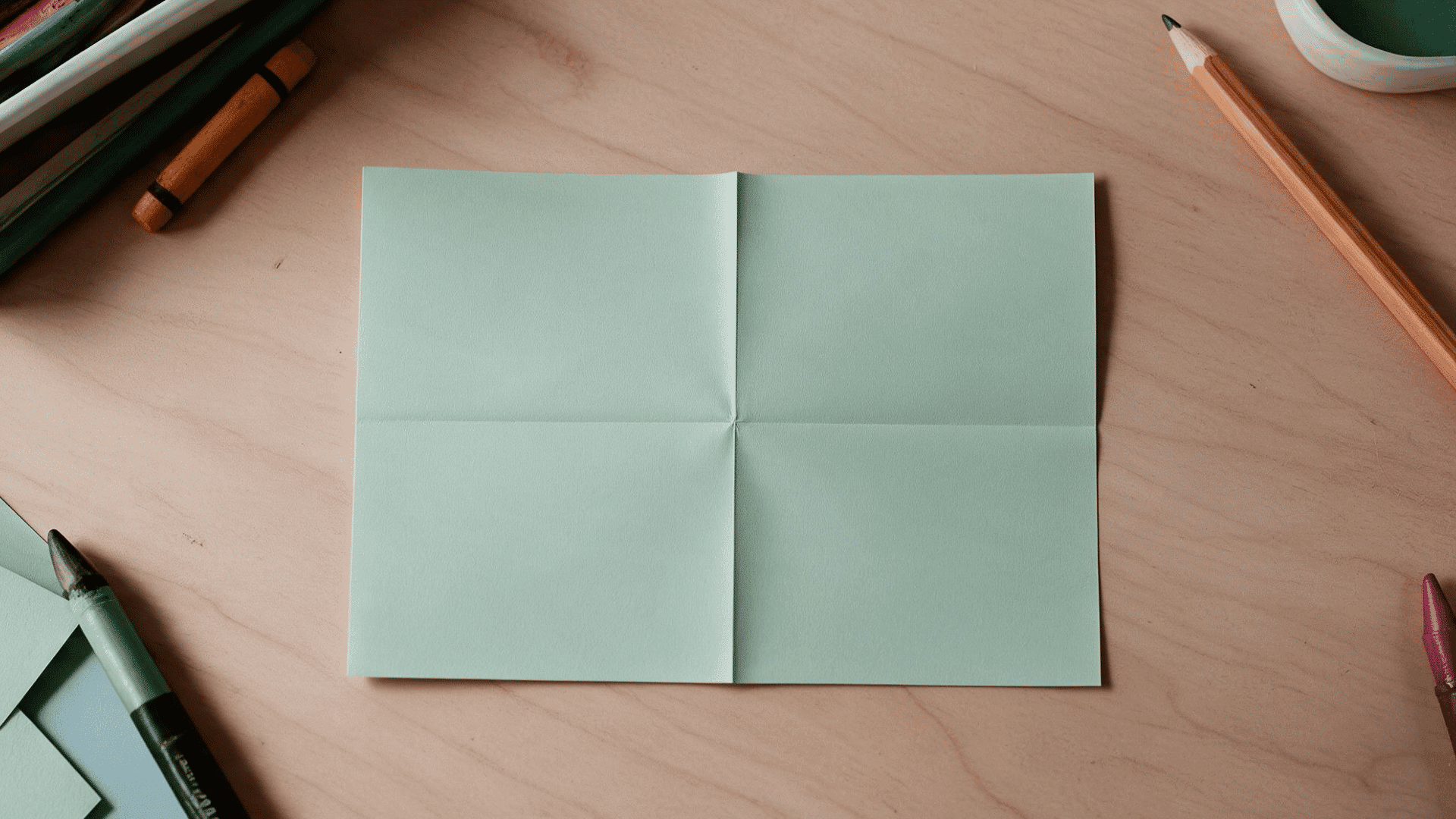 square paper with creased fold lines forming four sections