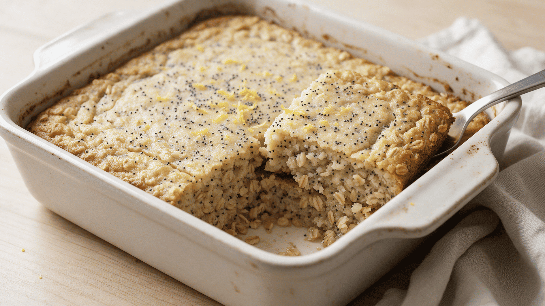 lemon poppy seed baked oatmeal with rolled oats lemon zest and poppy seeds
