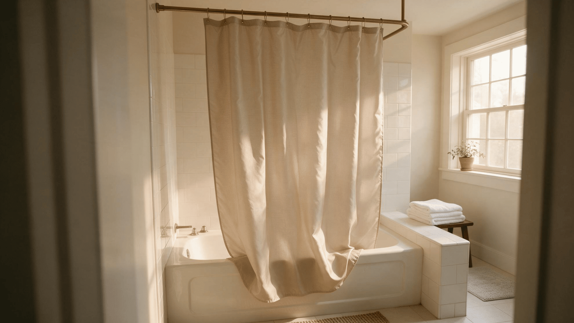 polyester shower liner on curtain rod