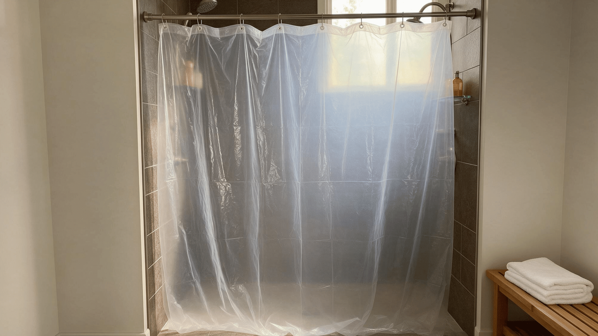 polyethylene shower liner in shower stall