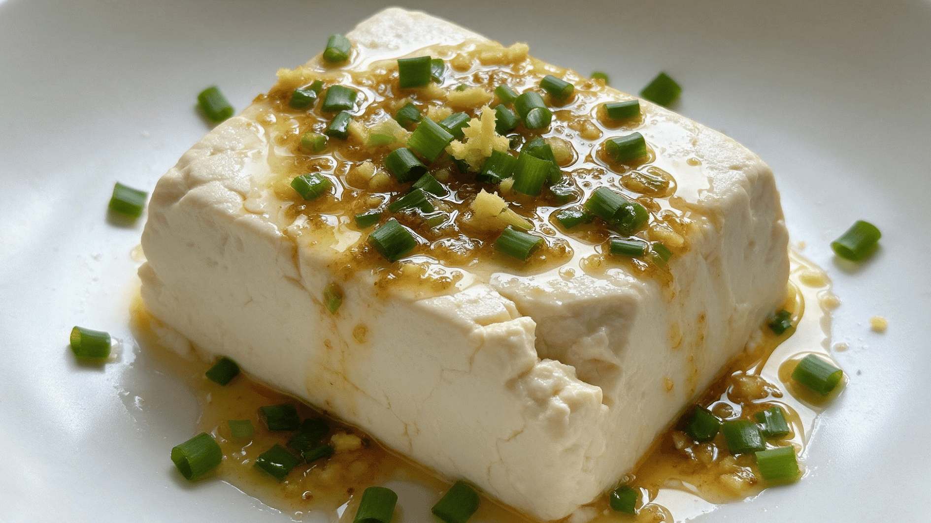 silken tofu with scallion ginger oil sesame seeds and savory topping