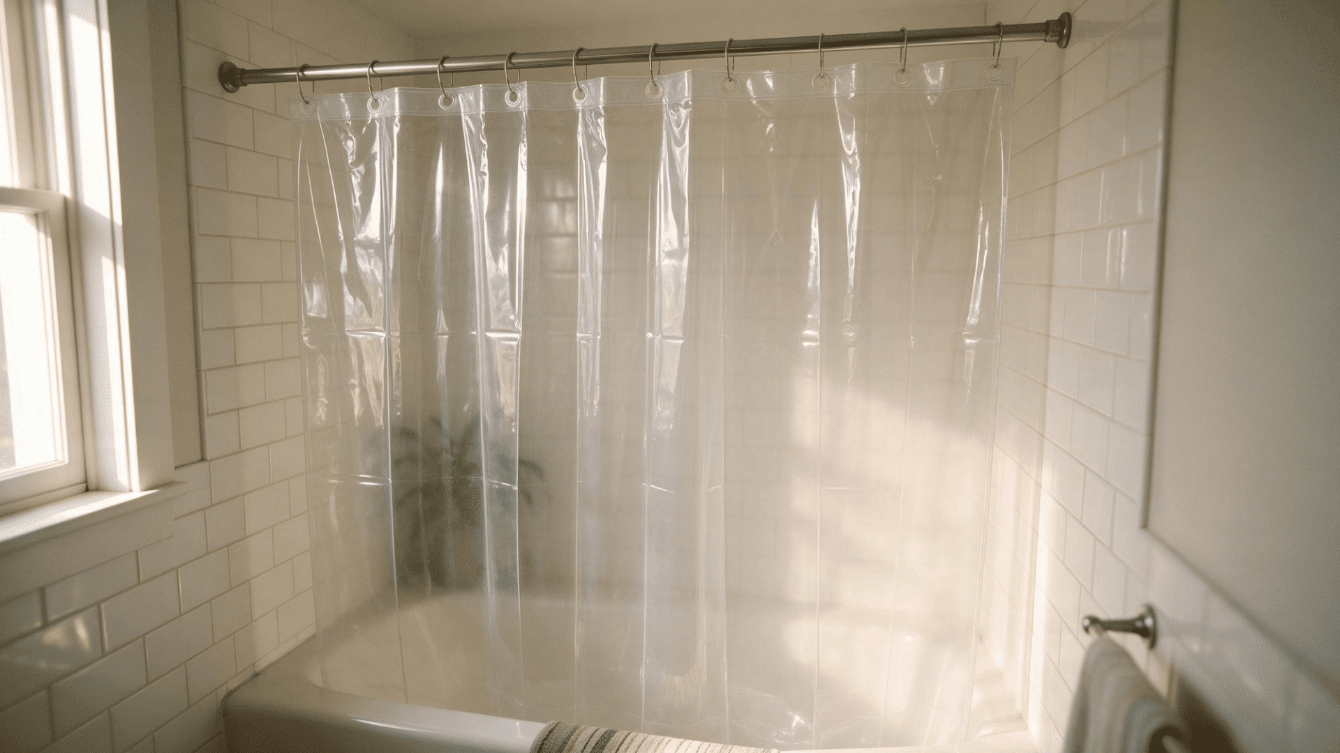 vinyl pvc shower liner in bathroom